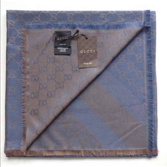 Gucci Jaquered Shawl in Brown & Blue - Picture 1 of 7